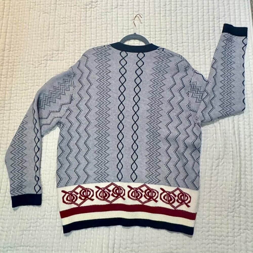 Slate & Willow Gray Navy Cream Red Knit Cardigan – Size Large - Picture 2 of 6